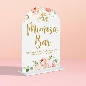Acrylic Wedding Signs, Flower Bar Desk Decor, Flower Bar Signs for Ceremony, Modern Calligraphy Arch Acrylic Table Top Sign for Wedding Reception and Engagement Parties (Pink Flowers)