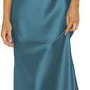 Summer Satin Spaghetti Strap Cowl Neck Backless Midi Dresses for Women Elegant Tie Low Back Ruched Cocktail Dress (Blue, M)