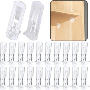 20pcs Plastic Locking Shelf Support Pegs,7.9mm Shelf Pin,Self-Locking Bracket Clips,Clear Shelf Pegs for for Kitchen Cabinet Furniture Book Shelves, 5/16" Peg x 3/4" Thick Shelves