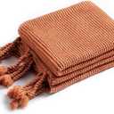 RUDONG M Knitted Throw Blanket with Fringe, Rust Orange Knit Throw Blanket for Couch Bed Sofa 60" x 80"
