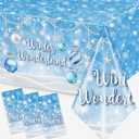 Winter Wonderland Tablecloth Blue Snowflake Winter Party Decorations Winter Wonderland Christmas Lights Snow Disposable Plastic Table Cover for Winter Wonderland Baby Shower Birthday Party Supplies