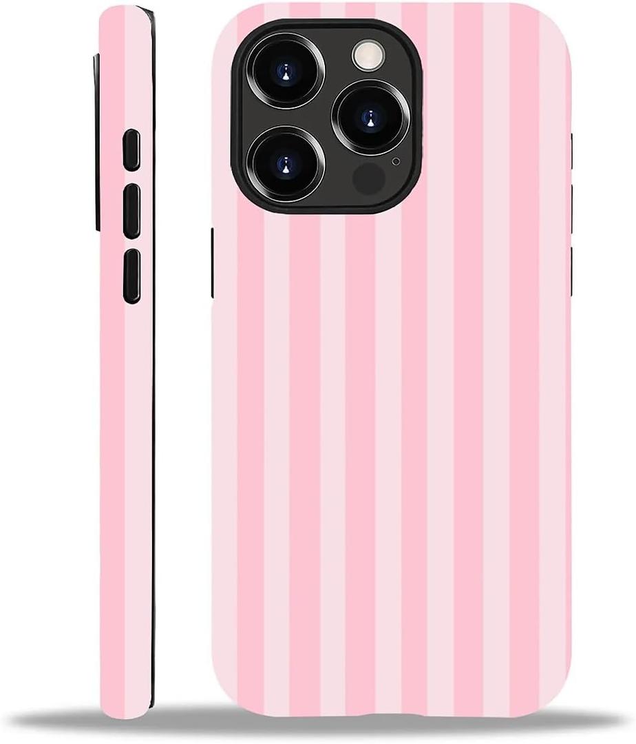 Compatible with iPhone 14 Pro Max Matte Case for Girl Boy Full Body Design Soft Silicone Drop Shock Scratch Protection Crazy Pattern Cream and Pink Stripes Geometric Vertical Line