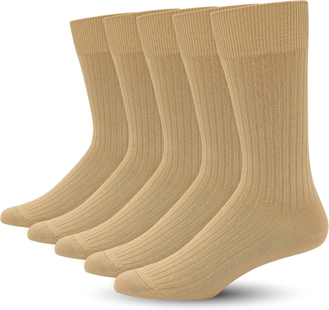 SERISIMPLE Men's Dress Socks - Bamboo Viscose Thin Ribbed Knit, Silky & Soft, Lightweight Business Crew Socks 5 Pairs (XL)