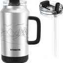Hydraful 64 oz Tumbler with Handle and Straw - 100% Leak-Proof - Insulated Cup Reusable Stainless Steel Large Water Bottle Travel Mug for Gym, Hiking, and Camping - Gifts for Women Men Him Her (Silver)