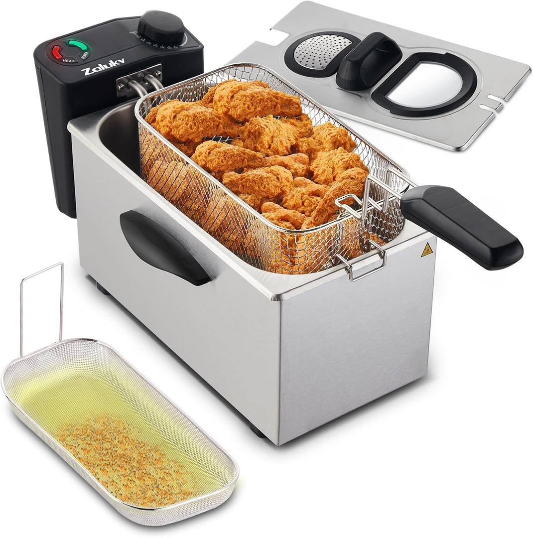 3.7-Qt (3.5L) Deep Fryer with Odor Eliminator & Oil Filtration,1500W Electric Fryer with Basket for Home Use, Adjustable Temp, View Window, Easy-Clean Stainless Steel