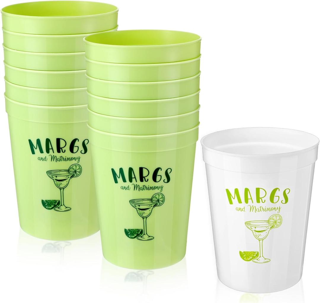 Skyley 12 Pcs Margs and Matrimony Bachelorette Party Plastic Cup 16oz Margarita Bridesmaid Cup Cocktail Themed Reusable Bachelorette Bridal Shower Wedding Cinco De Mayo Decoration Supplies
