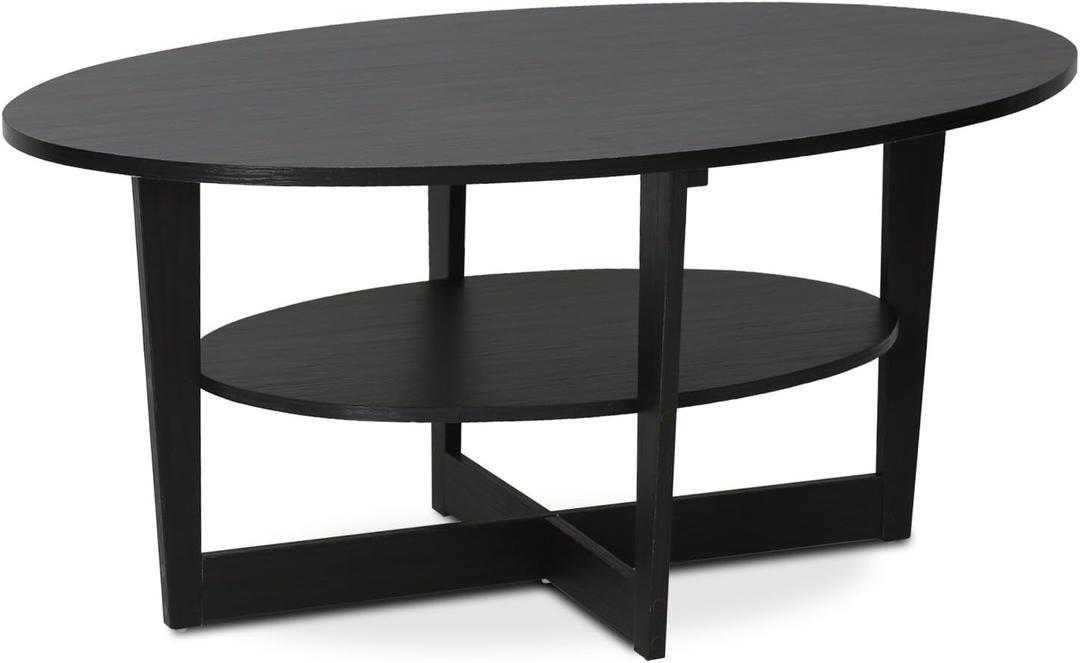 Furinno Oval Coffee Table, Walnut, 19.7"D x 35.4"W x 16.4"H
