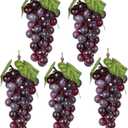 5pcs Purple Simulation Grapes Bunches Lifelike Artificial Grapes Fake Grape Bundle for Vines Decoration Kitchen Garland Decor Faux Fruit Props(36grains 7 Inches Long)