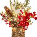 Xmas Decor Small Christmas Tree with Lights - Artificial Tabletop Lighted Mini Christmas Tree with Christmas Ornaments Gnomes Indoor for Office Desk Home Decorations (Stump-red)