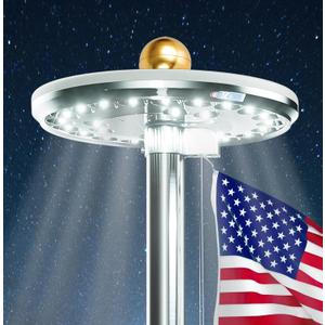 Deluxe Flag Pole Light Solar Powered - 1300 Lumen for Flagpole - Light Up American Flag Outdoor from Dusk to Dawn for 12+ Hours - 100% Coverage Silver Flag Light (Deluxe Silver)