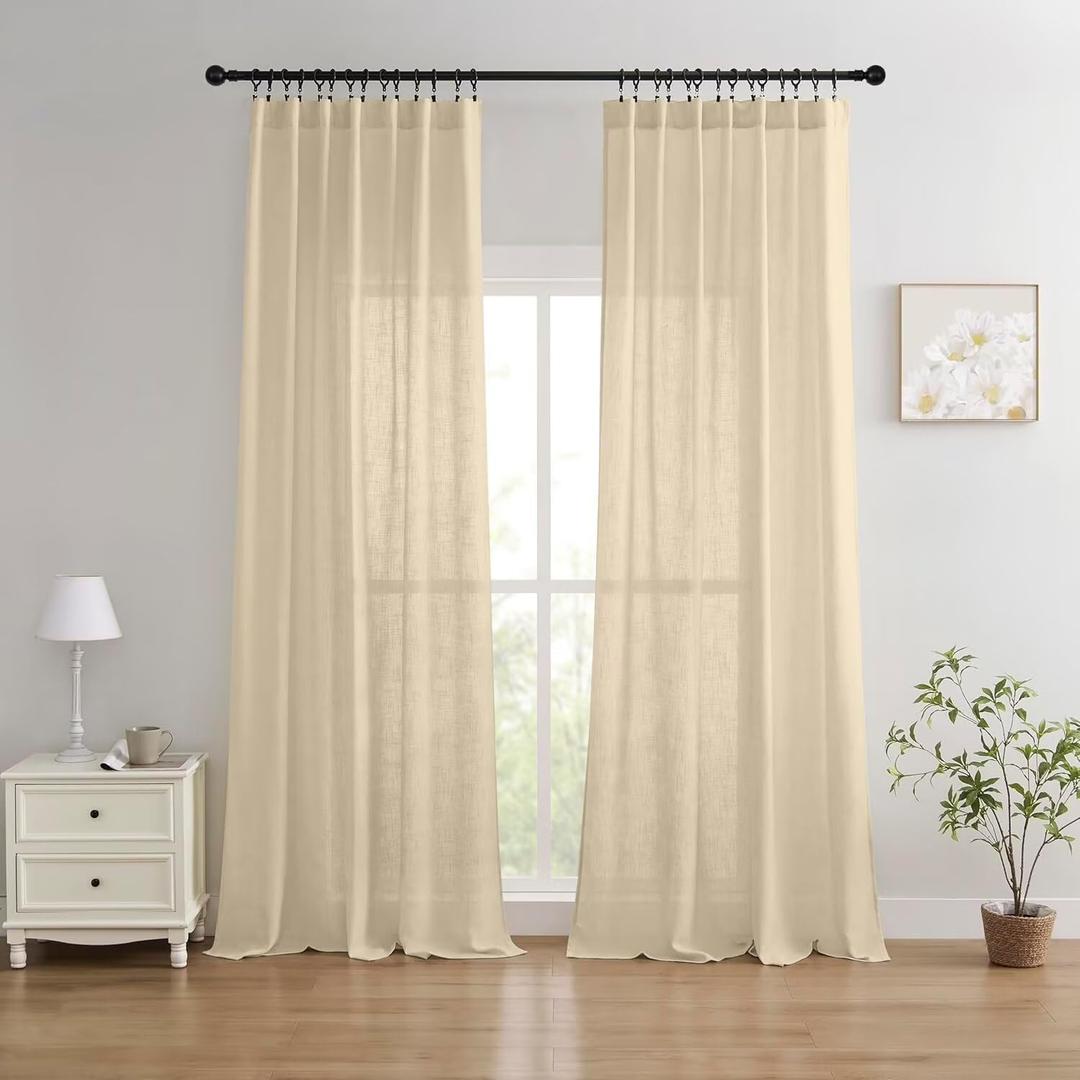 Joydeco Linen Curtains 90 Inch Length 2 Panels Set for Bedroom, Light Filtering Drapes for Living Room,Linen Blend Curtains 52 Inches Wide with Rod Pockets Back Tab (W52 x L90 Inch, Natural)