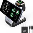 3 in 1 Charging Station for Multiple Devices Apple Compatible with Magsafe Charger Stand, 15W Foldable Cube Wireless Charger for 17/16/15/14/13/12 Series, Apple Watch, Airpod (Black)