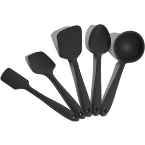 GIR: Get It Right Premium Silicone 5 Piece Utensil Set - Non-Stick Heat Resistant Kitchen Cooking and Serving Utensils - Silicone Spatula, Flip/Turner, and Spoonula - Black (GIRBDLE5UP111BLK)