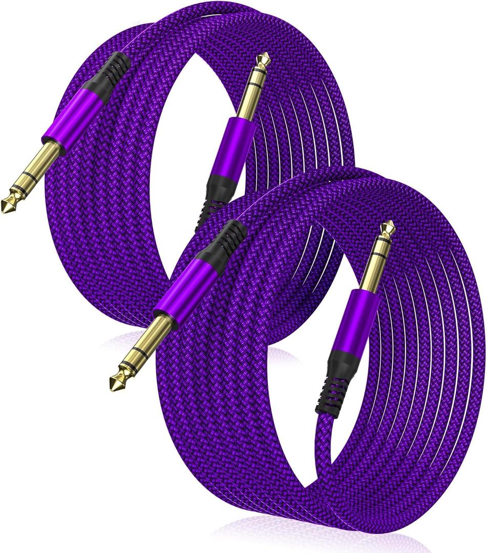 Elebase 1/4 Inch TRS Instrument Cable 10ft 2-Pack,Straight 6.35mm Male Jack Stereo Audio Interconnect Cord,6.35 mm Balanced Line for Electric Guitar,Bass,Keyboard,Mixer,Amplifier,Amp,Speaker,Equalizer