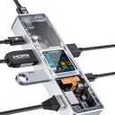 DOCKCASE Explorer Edition Visual Smart USB C Hub (6-in-1) with HDMI Port 4K@60Hz,Gigabit Ethernet,USB-C and 2 USB-A 5Gbps Data Ports, 100w PD Power Delivery, for MacBook Air/Pro, XPS, and More (Silver)