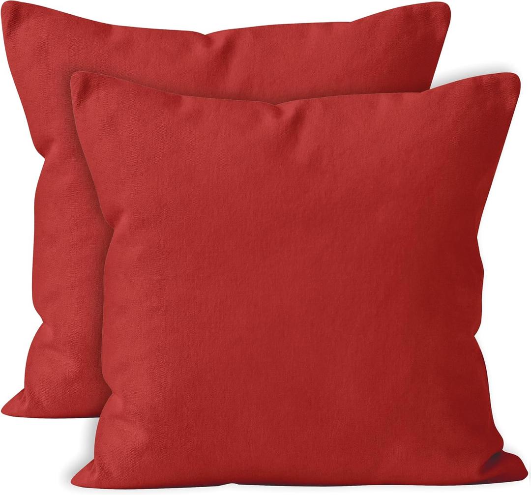Encasa XO Throw Pillow Covers 18x18 in Set of 2 Rich Maroon | No Inserts | Cotton Pillow Covers for Living Room, Bed, Sofa, Couch | Decorative Cushion Covers with Improved Zippers (18" x 18" (Pack of 2))