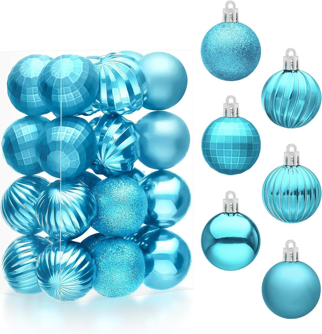 JOIEDOMI 24 Pcs Baby Blue Christmas Balls Ornaments Set, 1.6" Small Shatterproof Christmas Tree Decorations, Xmas Hanging Decor for Tree Wreath Garland Holiday Wedding Party Indoor Decor