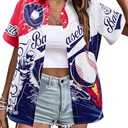 VILOVE Baseball Shirt Women Baseball Hawaiian Shirts Funny Baseball Jersey Game Day Fans Gifts Short Sleeve Button Up Tops, Size: XL