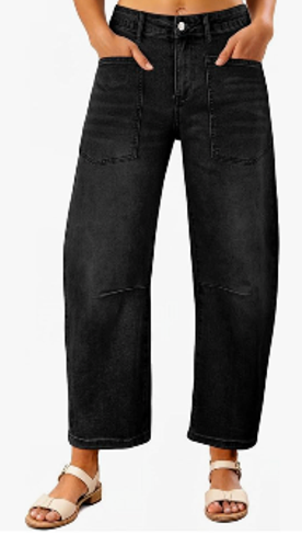 EVALESS Womens Baggy Barrel Jeans High Waisted Wide Leg Boyfriend Denim Ankle Pants, Size 10