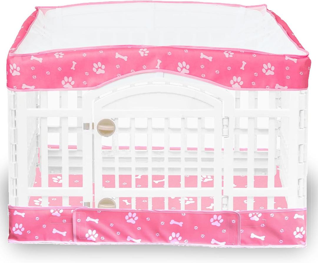 2 Pack Dog Playpen Cover and Bottom Pad Fits for 36 Inch 4 Panels Pet Playpen, Dog Crate Pad Puppy Play Pen Cover, Hoop and Loop Design (Note: Playpen Not Included) -Pink