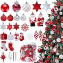 60 Pcs Christmas Ball Ornaments 16 Styles Plastic Hanging Balls Peppermint Red White Shatterproof Christmas Tree Pendants with Santa Claus Stars Snowflakes for Xmas Party Indoor Holiday Home Decor