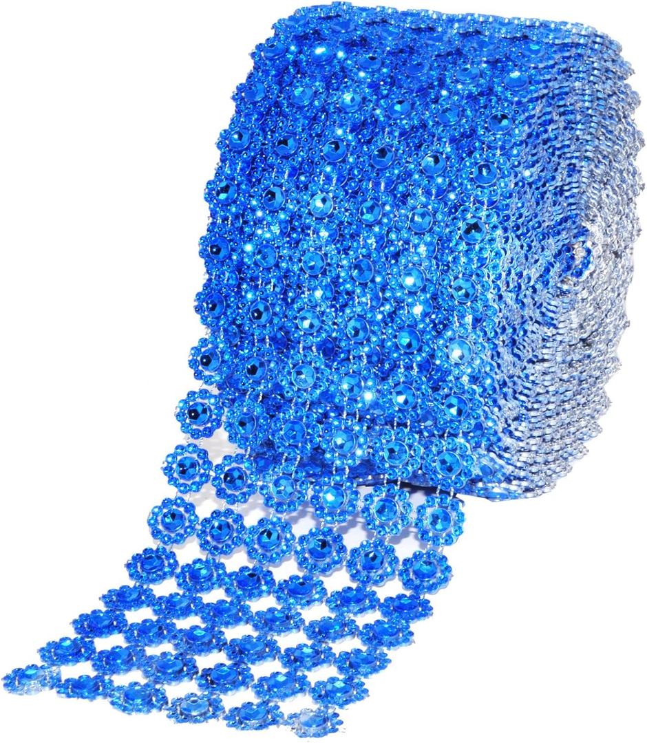 Mandala Crafts Flower Pattern 4 in 10 Yds Blue Bling Wrap Rhinestone Mesh Ribbon Crystal Diamond Wrap Rhinestone Strips Roll for Crafts Wedding Event Decoration