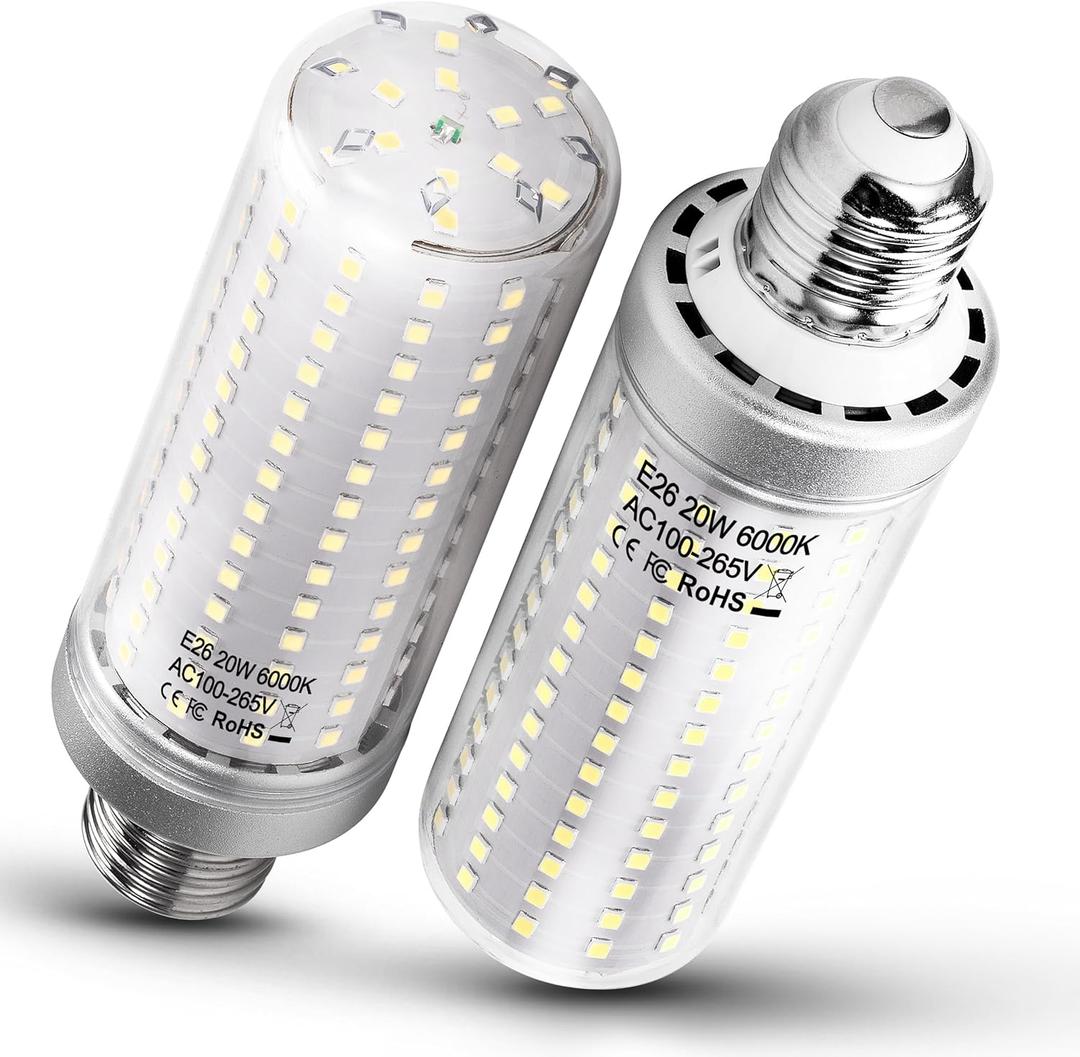 1.77*5.90inch Big E26 LED Bulbs 20W LED Corn Light Bulbs 200 Watt Equivalent 3000 Lumen 6000K Daylight White for Outdoor Home attic Corridor Garage Warehouse Candelabra Ceiling Fan LED Bulbs, 2 Pack