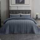 3 Pieces Cotton Quilt Set Oversized King Comforter with Pillow Shams 120x128 Ultra Soft Lightweight Bedspread Waffle Weave Quilted Bed Coverlets for All Season, Grey Blue