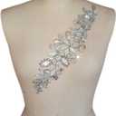 Fashion! Pure Handmade Bright Crystal Patches Sew-on AB Color Rhinestones Applique with Stones Sequins Beads DIY for Wedding Dress Decor Accessory 3.9x14.2 Belt Waist Decoration