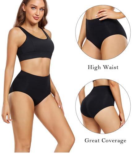 Women's Cotton Underwear High Waisted Ladies Panties Full Coverage Briefs 4 Pack, Large, Black and White