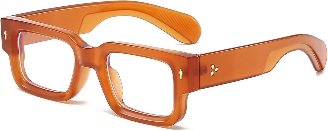 Thick Frame Square Glasses for Women Men Trendy Rectangle Blue Light Glasses Computer Eyeglasses (Brown)