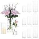 Glasseam Clear Cylinder Vases Set, 12Pcs Glass Vases for Centerpieces Bulk, Modern Floating Candle Holder for Decor, Hurricane Candle Holders for Wedding Table Decor (5.5"/7.5"/9.5")
