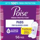 Poise Incontinence Pads and Postpartum Incontinence Pads, 6 Drop Ultimate Absorbency, Regular Length, 56 Count