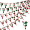 5 Pieces Christmas Banners Red and Green Buffalo Plaid Pennant Flags Christmas Single Sided Paper Triangle Flag for Holiday Decoration Birthday Wedding Party Outdoor Decor