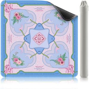 KUNTE Mahjong Mat (32"x32") - Non-Slip, Quiet, Waterproof & Foldable Game Mat for American Mahjong (Blue and Pink)