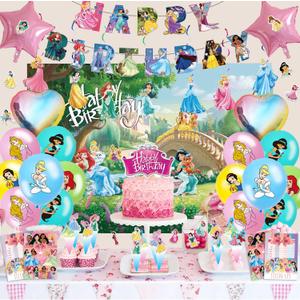 113PCS Birthday Party Supplies and Decorations for Kids, Serves 10 Guests with Backdrop, Invitation Cards, Banner, Cake Topper, Foil Balloon, Balloons, Stickers, Well-designed Themed Party Supplies