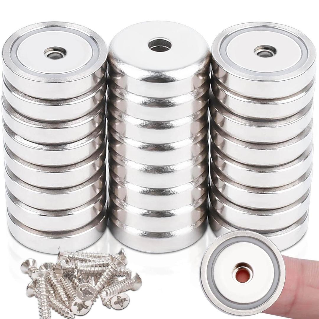 26 Pcs Super Strong Cup Magnets Heavy Duty, 0.79" (20 mm) Neodymium Countersunk Hole Magnet Strong with Screw for Wall Mounting Round Rare Earth Magnets with Holes for Kitchen Tool Hanging