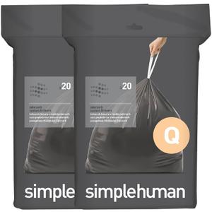simplehuman Code Q 40 Count, Genuine Odorsorb Custom Fit Liners, Drawstring Odor Absorbing Trash Bags in Dispenser Packs, 50-65 Liter / 13-17 Gallon