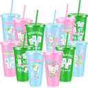 Chuangdi 12 Pcs Mahjong Cups 24 oz for Mahjong-themed Party Supplies, Plastic Reusable Tumblers with Lids and Straws Mah Jong Gifts Cup for Women Special Events Game Night Birthday Party Favors