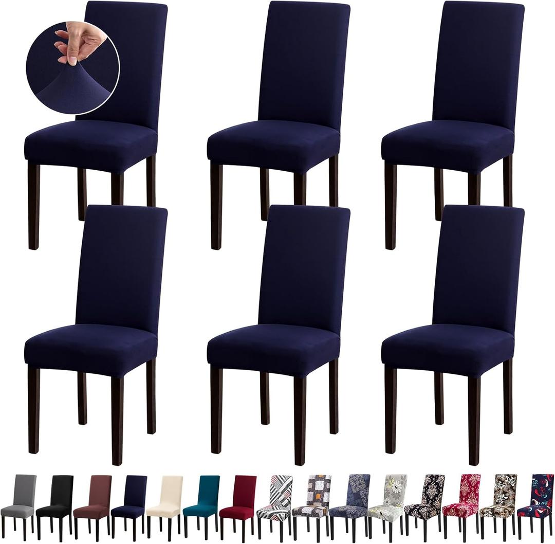 Chair Covers, Stretch Kitchen Chair Covers/Dining Room Chair Covers Set of 6, Removable Washable Dining Chair Slipcovers for Home, Hotel, Banquet (.Navy Blue)