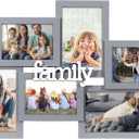 Malden International Designs 4x6 3.5x5 6-Opening Dimensional Gray Collage with Family Word Attachment Photo Wall Frame (9183-60)