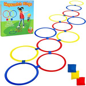 Hopscotch Rings, 12 x 11 Inch Rings & 3 Bean Bags, Play Hopscotch Outdoor & Indoor Obstacle Course for Kids 3-5, Recess Toys & Physical Education Equipment, Gross Motor Games PE Equipment