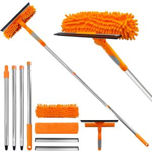 67" Squeegee Window Cleaner 2 in 1 Rotatable Window Cleaning Tool Kit with Extension Pole, Window Washing Equipment with Bendable Head for Indoor & Outdoor High Windows and Car Glass