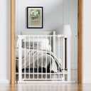 Babelio Baby Gate for Doorways and Stairs, 36-41" Pet Gate with Wide Walk Thru Door and Lock Indicator, No Drill Pressure Mounted Safety Gate with Double Lock and Self-Closing, White