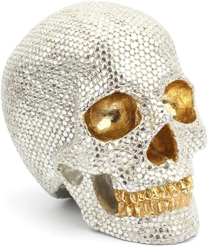 Small Size Human Skull Resin Statue Head Halloween Skull Statue Silver Skull Resin Ornament Sculptures Skull Collectible Figurines