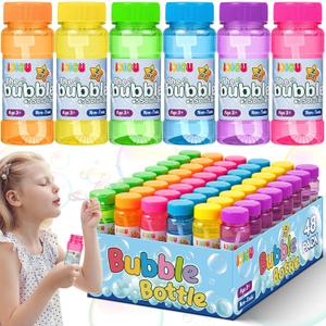 Bubble Bottles 48 Pack (2oz), Bubbles for Kids, Bubble Solution with Bulk Wands in 6 Colors as Party Favors for Toddlers 1-3, Summer Outdoor Toy Gift for Boys & Girls