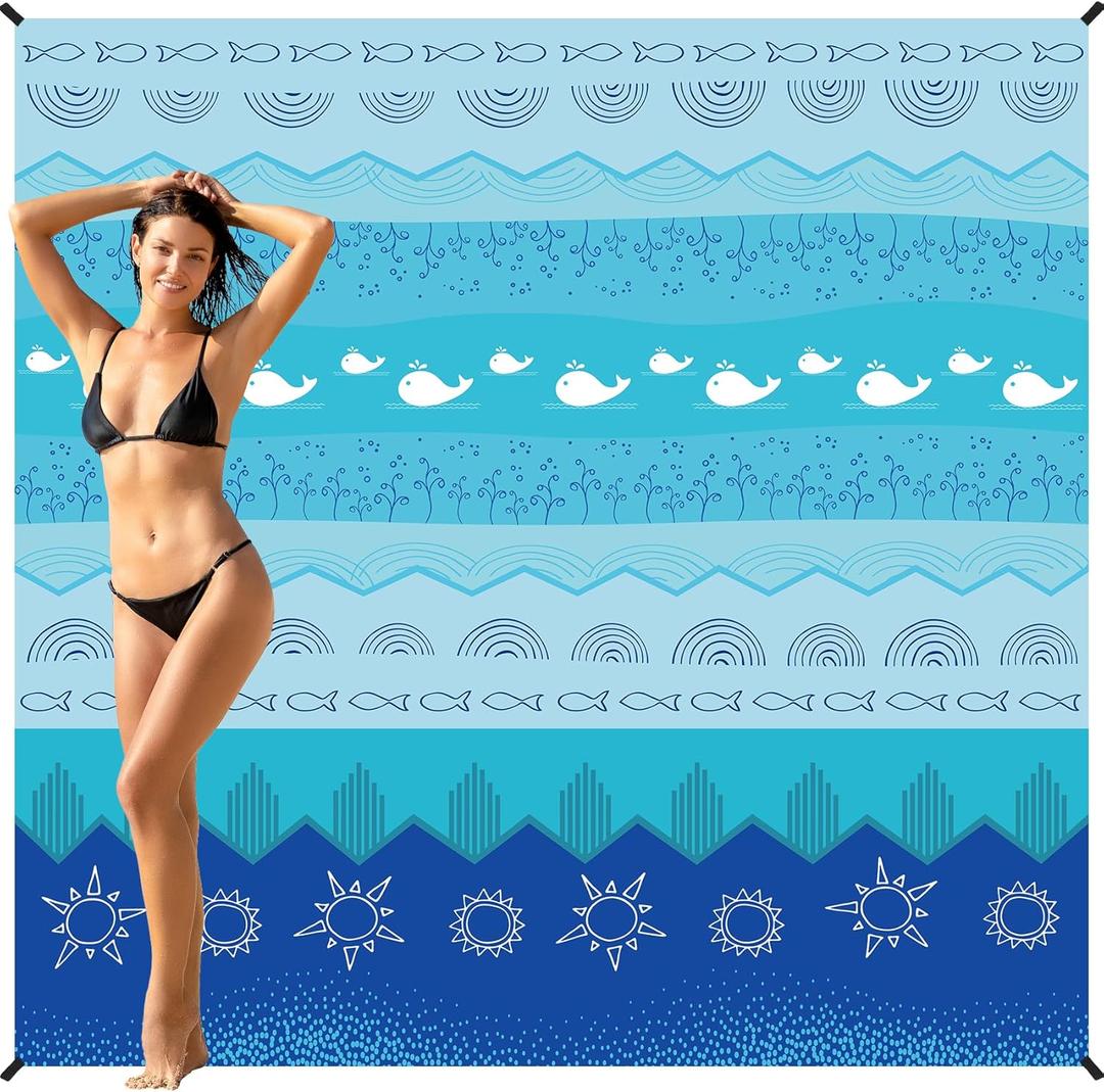 BYDOLL Beach Blanket Waterproof Sandproof Oversized Lightweight 78''×81''1-5 Adults Beach Blanket Large Picnic Mat Beach Blanket for Travel Camping Hiking Picnic