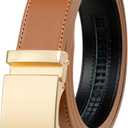 Founders & C Men's Ratchet Belt 1 3/8",Leather Dress Belt Adjustable with Click Sliding Buckle Trim to Exact Fit,Gold Buckle-tan Belt, 28"-42" Waist Adjustable