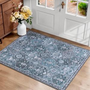 SERISSA 2x3 Washable Small Entry Rug,Soft Non Slip Indoor Boho Throw Rug for Entryway Kitchen Bedroom Dorm Bedside Front Door,Moroccan Geometric Carpet,Blue Grey