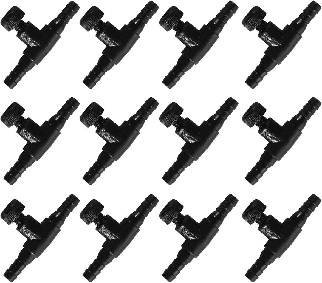 ALEGI Aquarium Control Valves for Aquarium Air Pump Single Way Plastic Air Flow Control Regulator for 3/16" ID Tubing 12 Pack (Black)